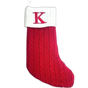 NWT 21” Kohl's Red Cable Knit K Letter Monogram Christmas Stocking Santa Decor